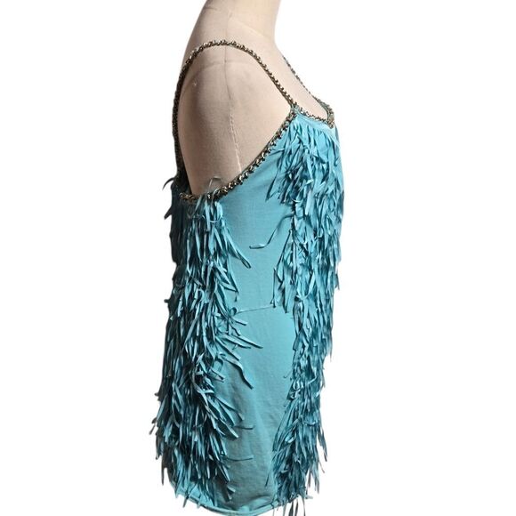 Agatha Stretch Green Fringe Mini Dress - Picture 3 of 7